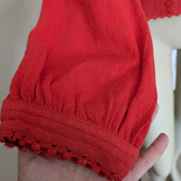 Free People Amy Red Floral Embroidered Bohemian Long Sleeve Blouse Women's Small - Picture 6 of 11